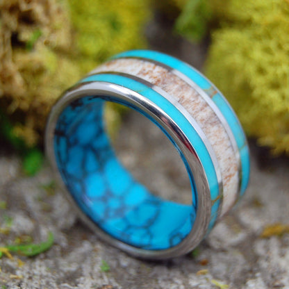 Moose Off Maine | Men's Turquoise, Moose Antler & Titanium Wedding Ring - Minter and Richter Designs