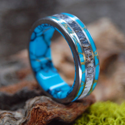 Moose Off Maine | Men's Turquoise, Moose Antler & Titanium Wedding Ring - Minter and Richter Designs