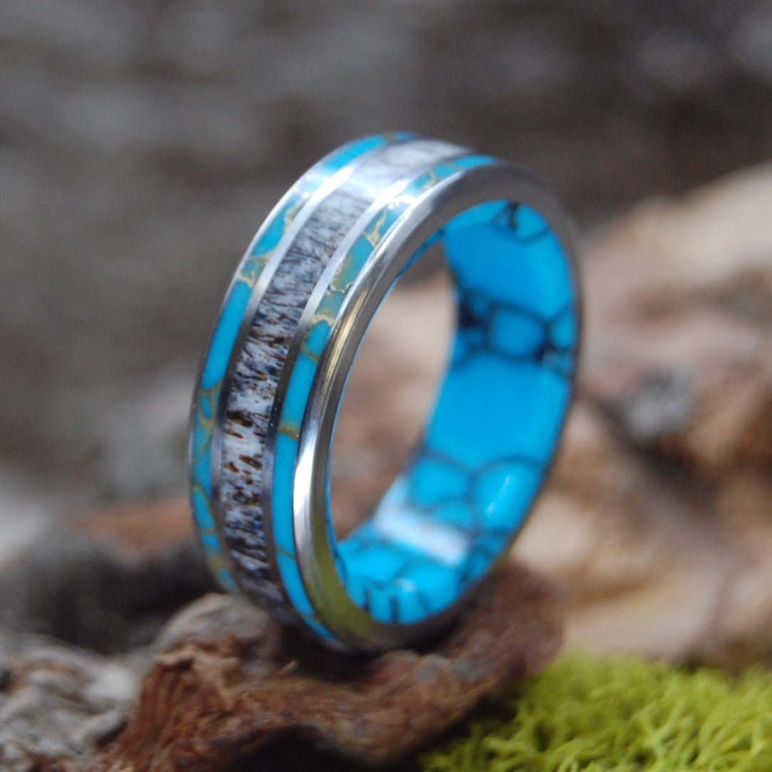 Moose Off Maine | Men's Turquoise, Moose Antler & Titanium Wedding Ring - Minter and Richter Designs