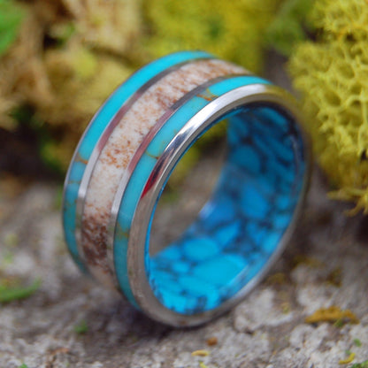 Moose Off Maine | Men's Turquoise, Moose Antler & Titanium Wedding Ring - Minter and Richter Designs