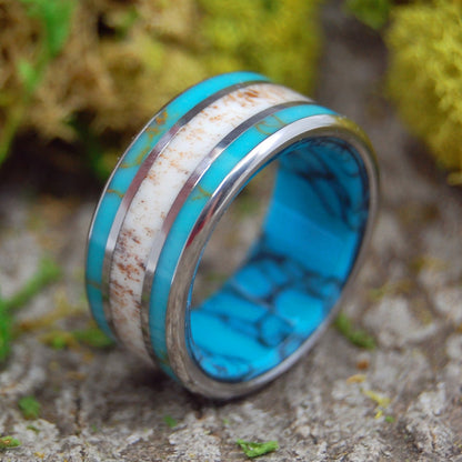 Moose Off Maine | Men's Turquoise, Moose Antler & Titanium Wedding Ring - Minter and Richter Designs