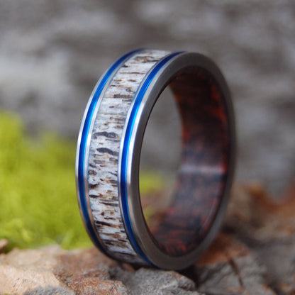 Moose Rider | Men's Moose Antler, Mokume Gane & Titanium Wedding Ring - Minter and Richter Designs