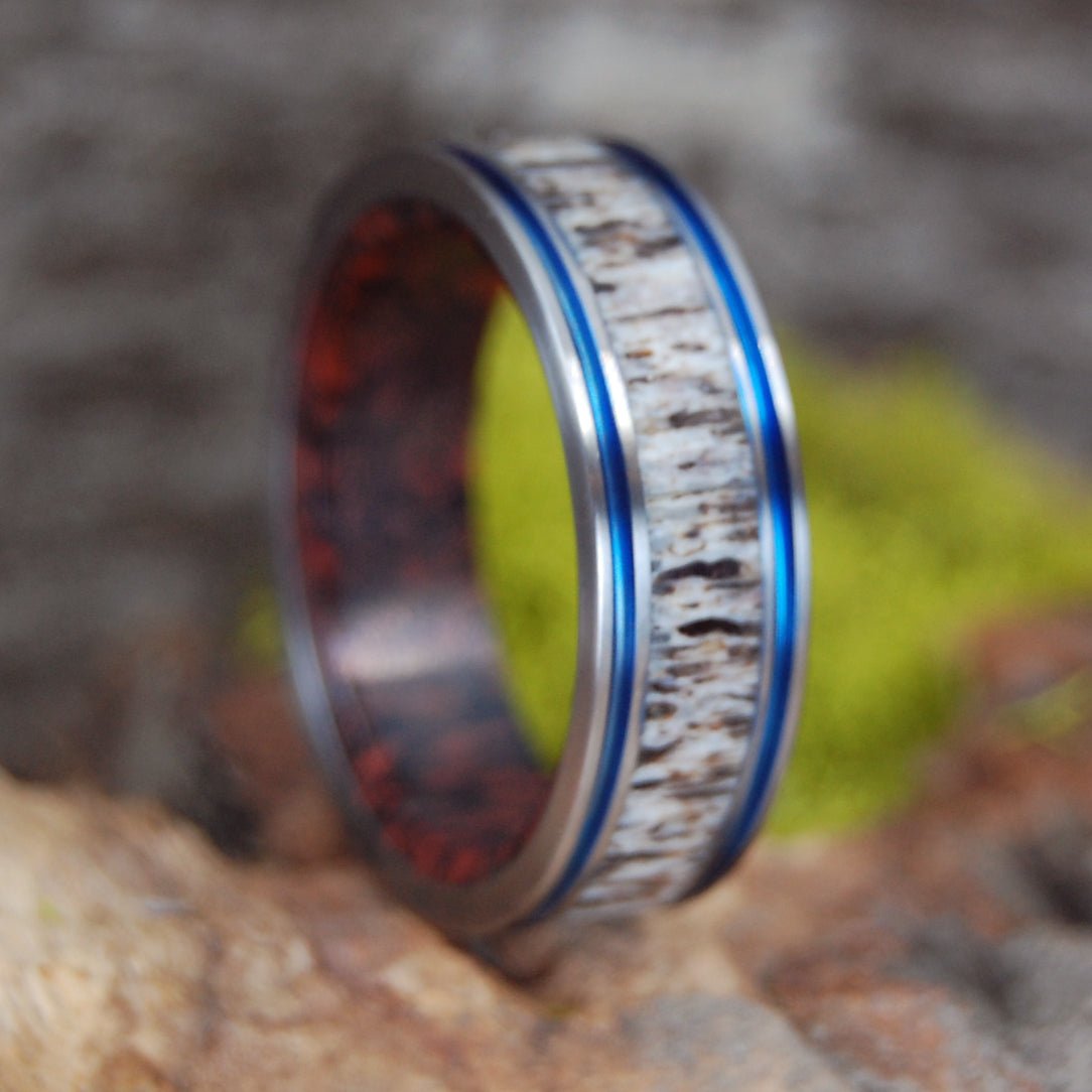 Moose Rider | Men's Moose Antler, Mokume Gane & Titanium Wedding Ring - Minter and Richter Designs