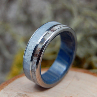 Moose Through Fog | Men's Moose Antler, Gray Pearl & Titanium Wedding Ring - Minter and Richter Designs