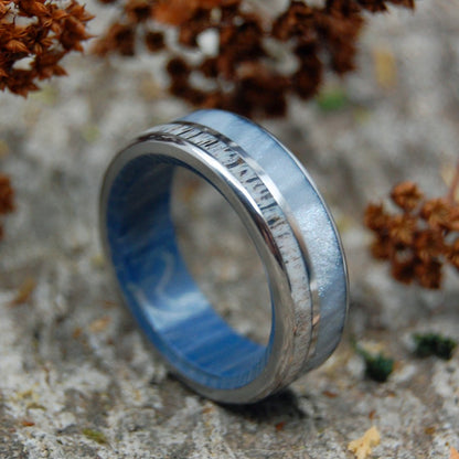 Moose Through Fog | Men's Moose Antler, Gray Pearl & Titanium Wedding Ring - Minter and Richter Designs