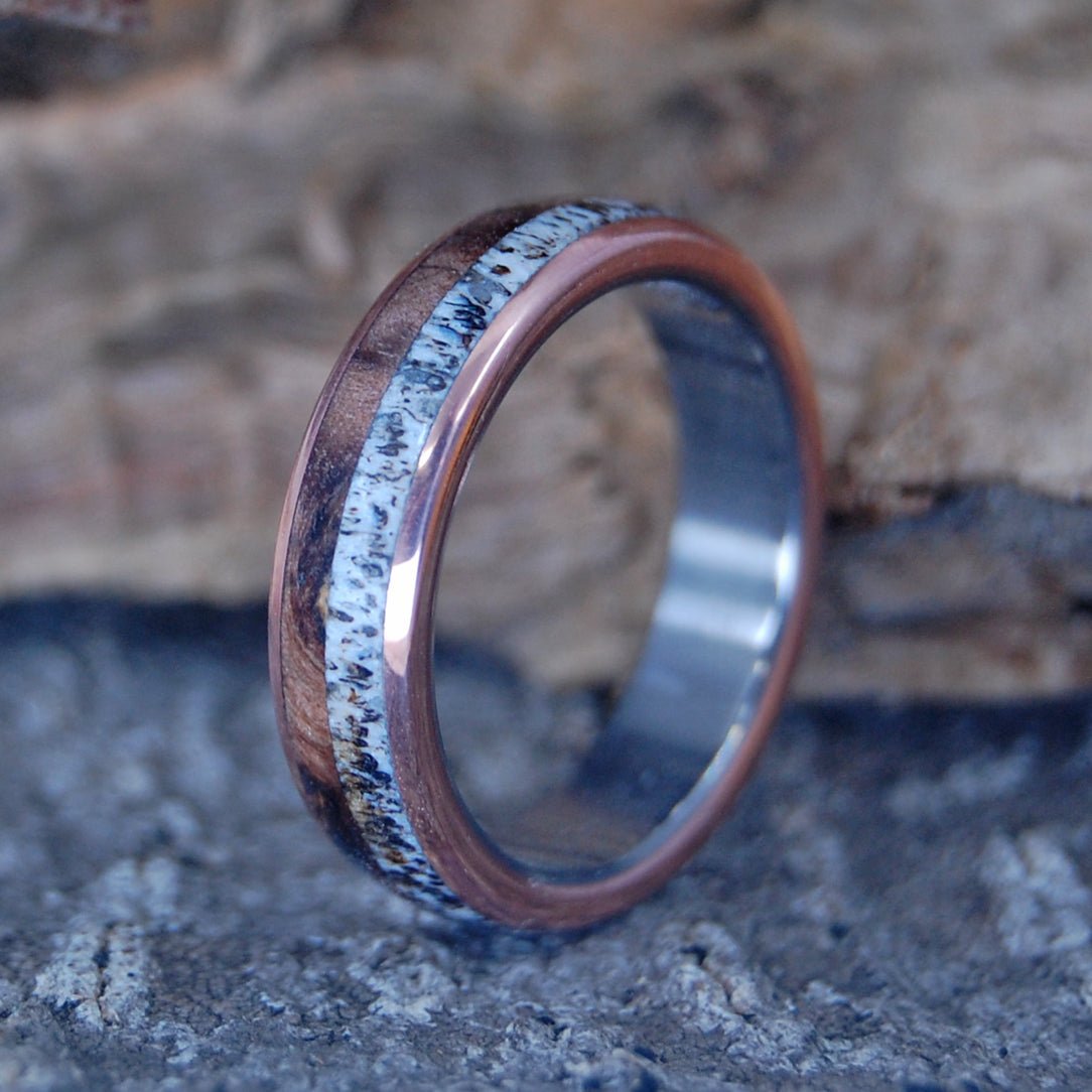 Moose Under Maple | Men's Antler, Dark Maple Wood & Titanium Wedding Ring - Minter and Richter Designs