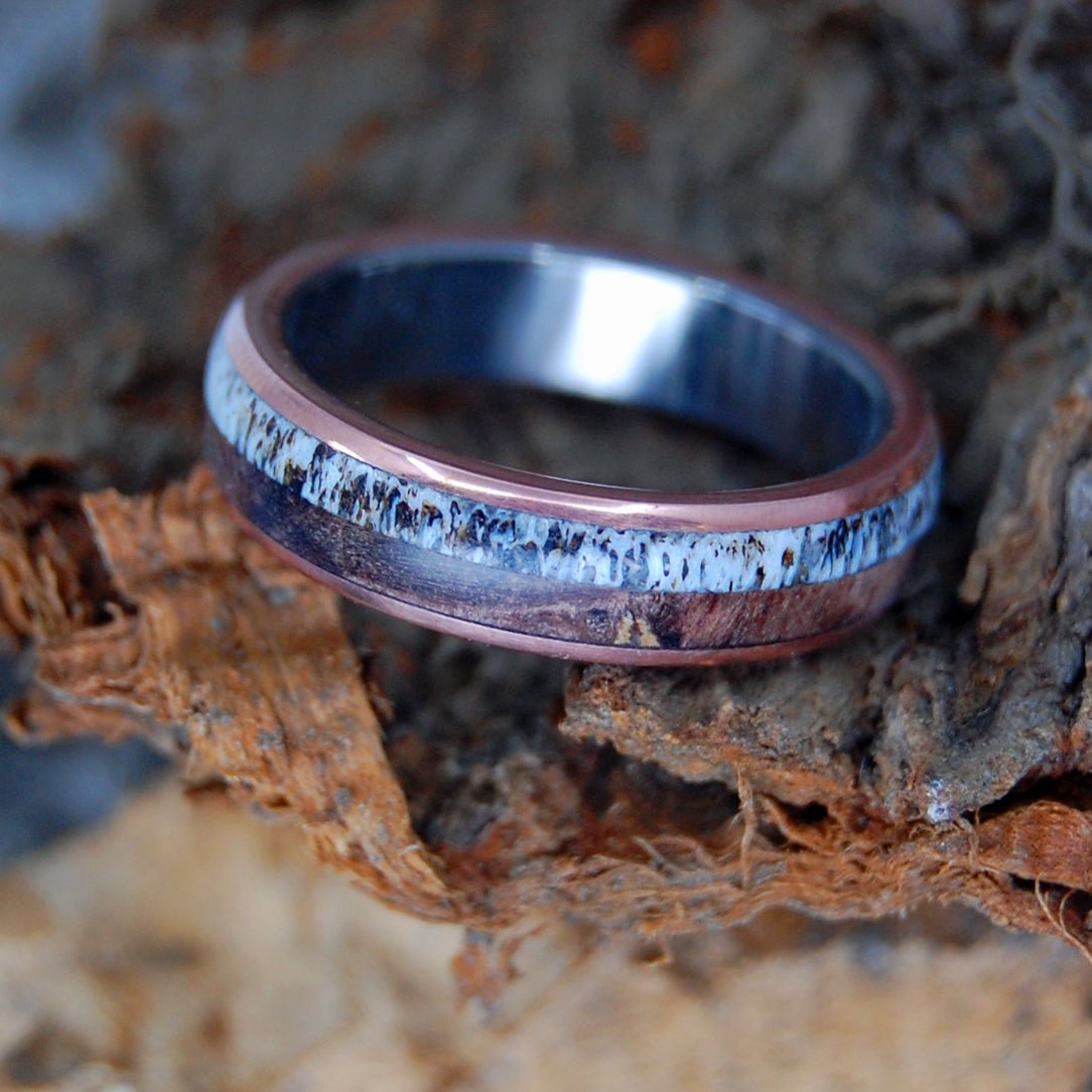 Moose Under Maple | Men's Antler, Dark Maple Wood & Titanium Wedding Ring - Minter and Richter Designs