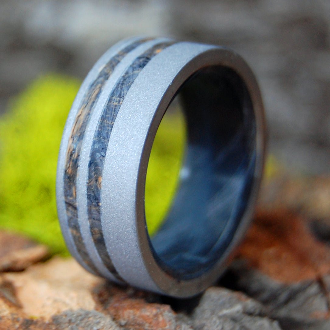 Mr. Sandman | Men's Box Elder Wood, Mokume Gane & Titanium Wedding Ring - Minter and Richter Designs