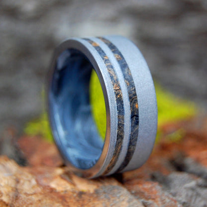 Mr. Sandman | Men's Box Elder Wood, Mokume Gane & Titanium Wedding Ring - Minter and Richter Designs