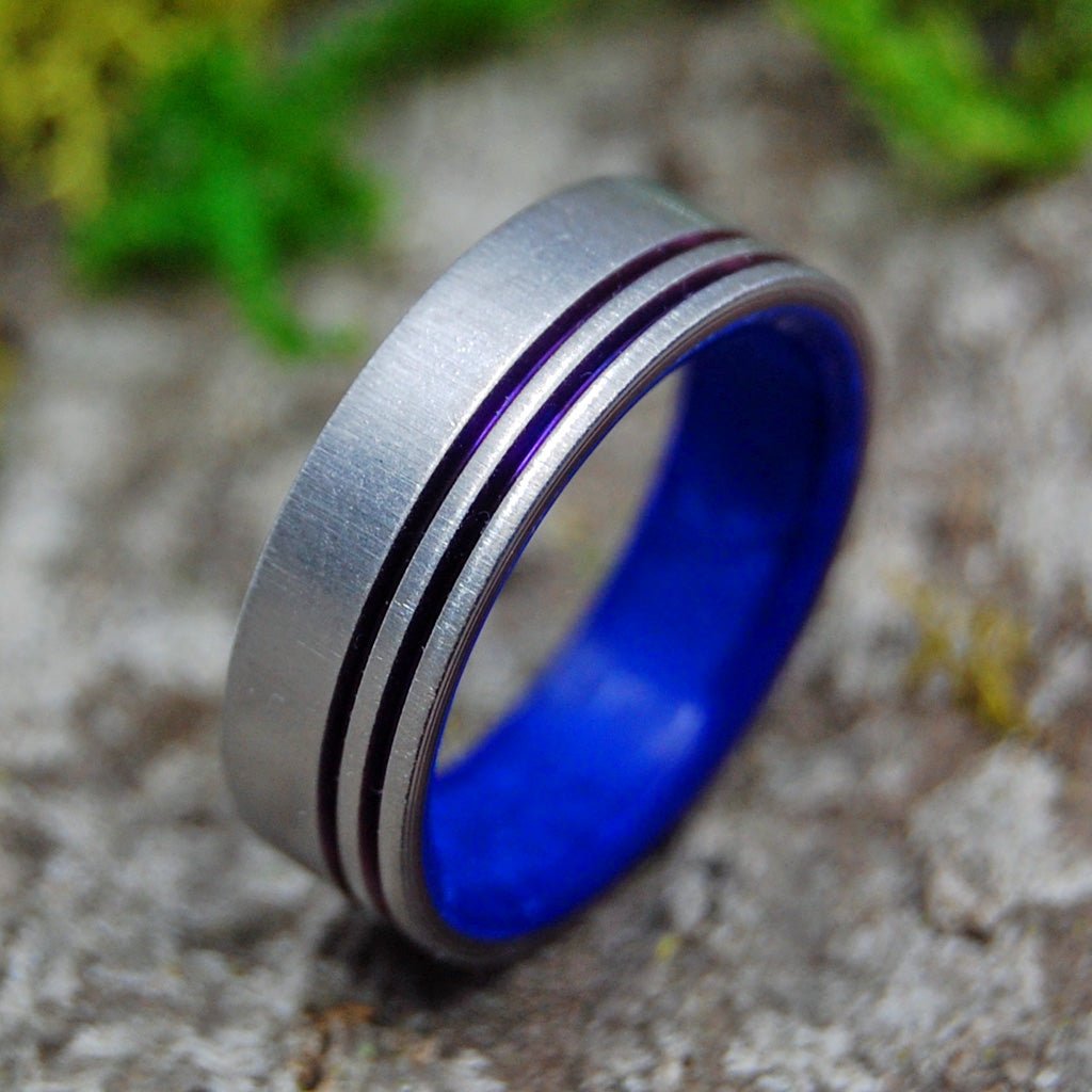 My Heart. You Own It. | Men's Sodalite Stone, Anodized Purple & Titanium Wedding Ring - Minter and Richter Designs