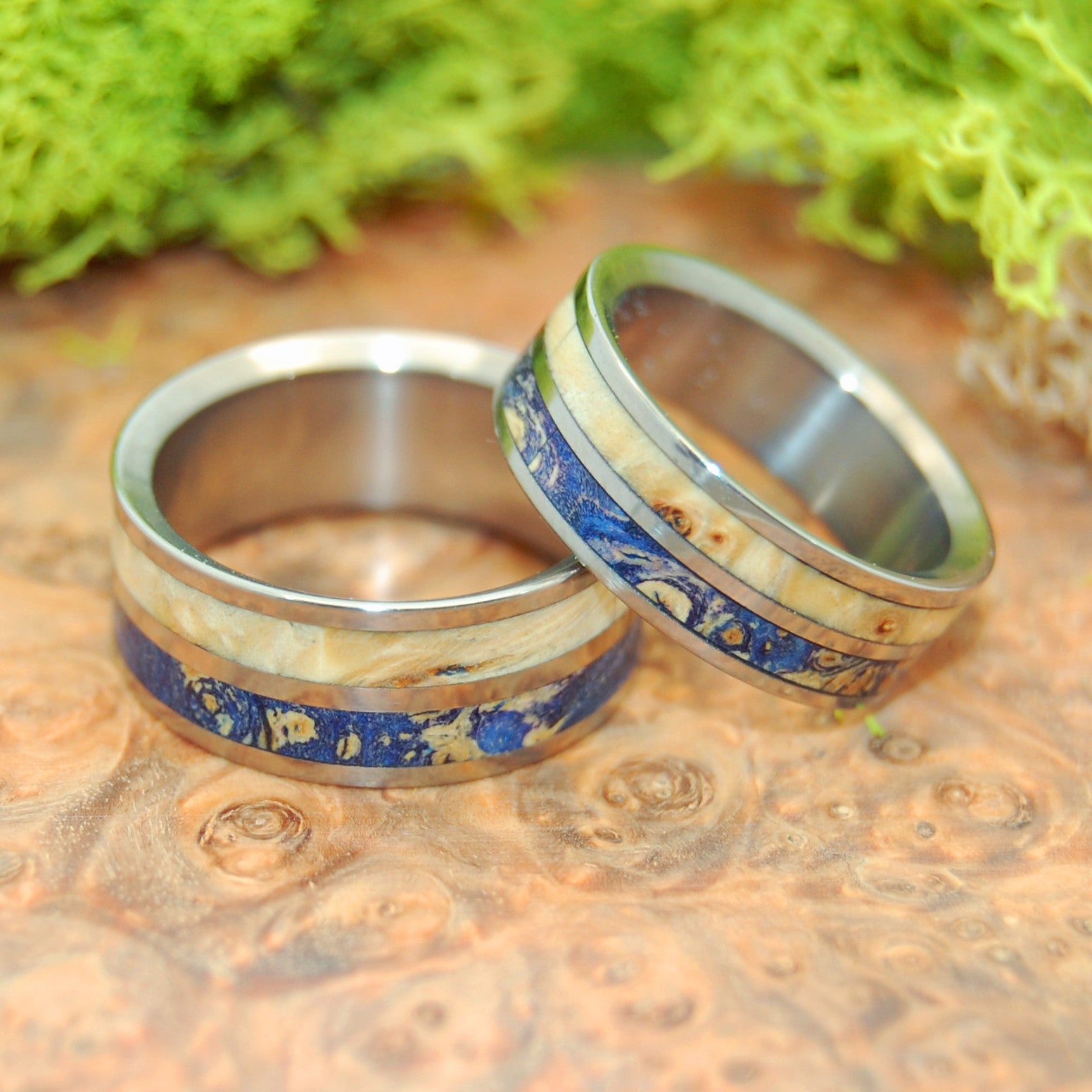 My Twin Heart | Box Elder Wood Titanium Wedding Ring Set - Minter and Richter Designs