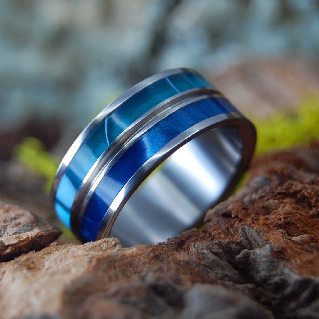 Naked Ocean Eyes | Men's Aquatic, Blue Opalescent & Titanium Wedding Ring - Minter and Richter Designs