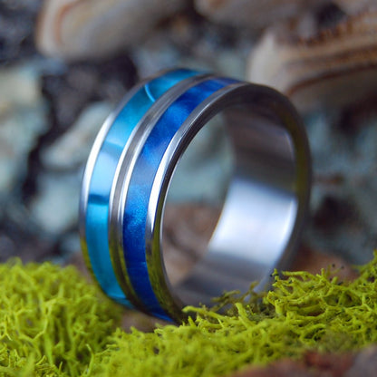 Naked Ocean Eyes | Men's Aquatic, Blue Opalescent & Titanium Wedding Ring - Minter and Richter Designs