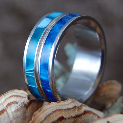 Naked Ocean Eyes | Men's Aquatic, Blue Opalescent & Titanium Wedding Ring - Minter and Richter Designs