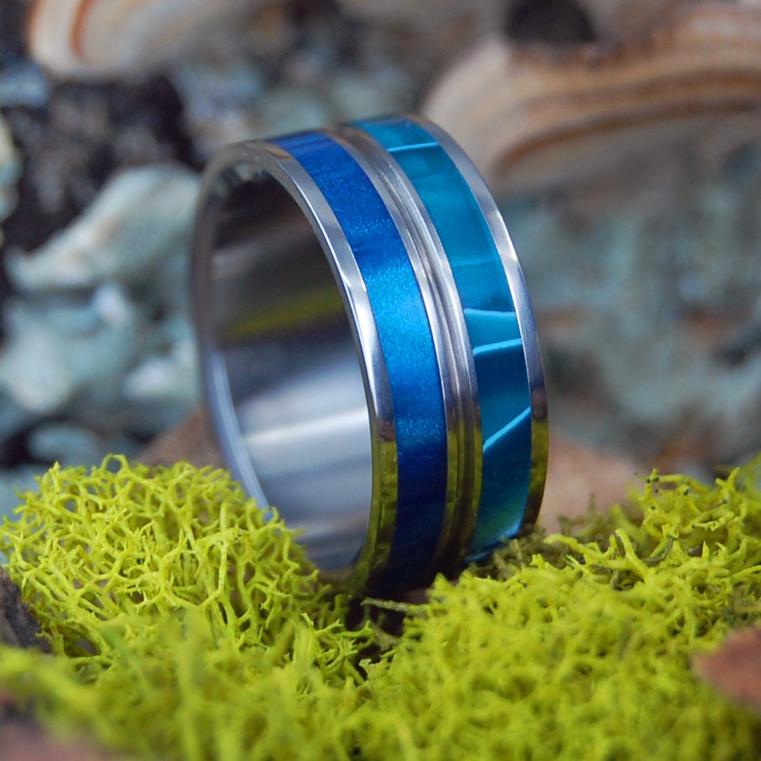 Naked Ocean Eyes | Men's Aquatic, Blue Opalescent & Titanium Wedding Ring - Minter and Richter Designs