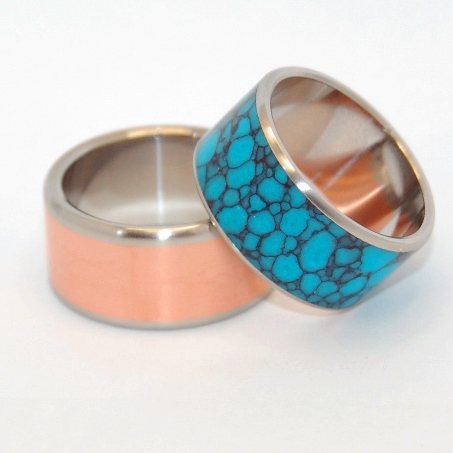 New Spin Old Earth | Copper &turquoise Stone Titanium Wedding Ring Set - Minter and Richter Designs