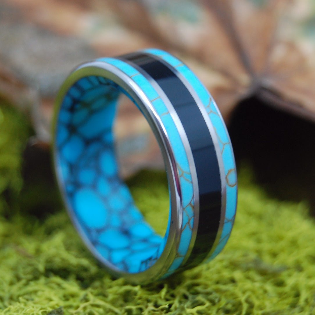 Night On The Mediterranean | Men's Turquoise, Onyx & Titanium Wedding Ring - Minter and Richter Designs