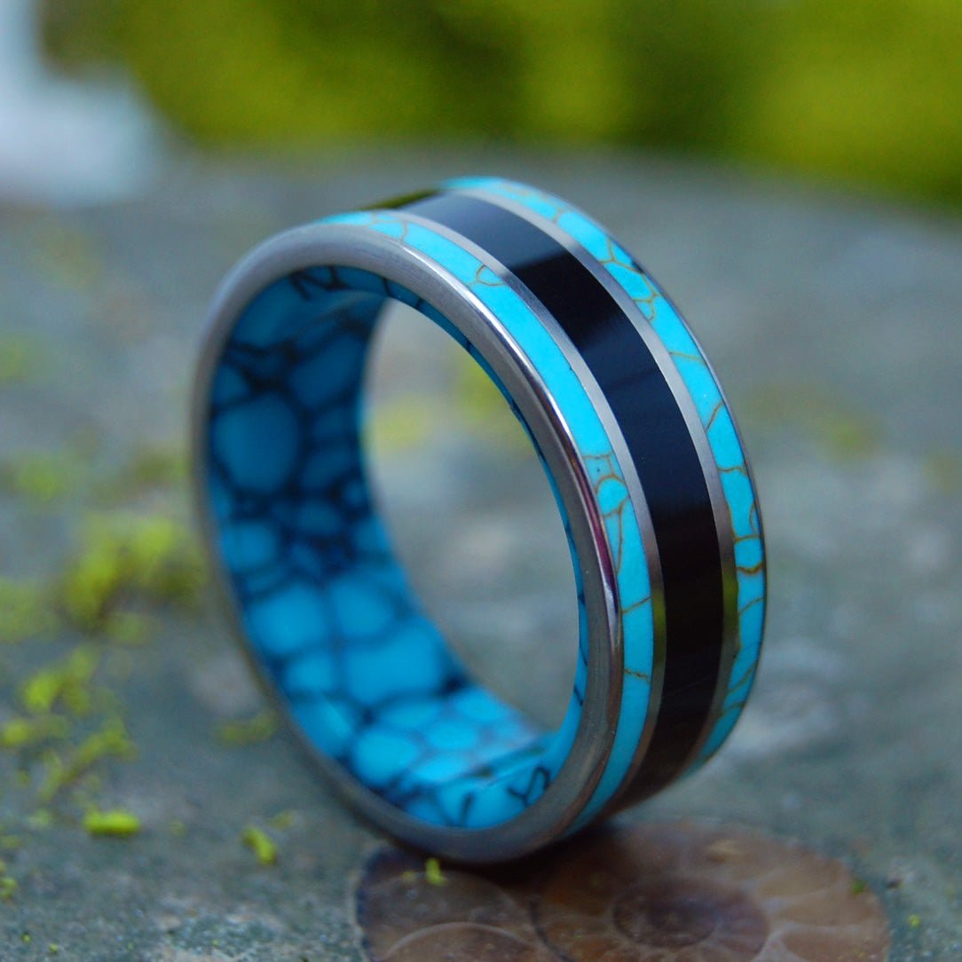 Night On The Mediterranean | Men's Turquoise, Onyx & Titanium Wedding Ring - Minter and Richter Designs