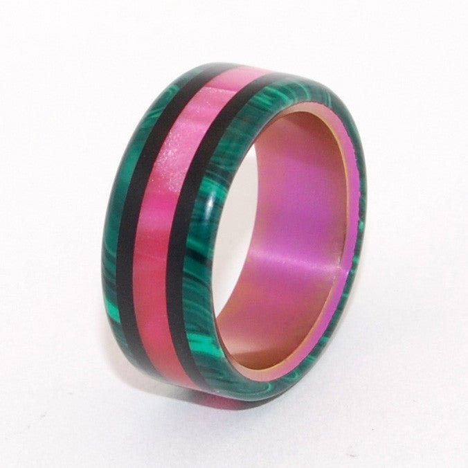 No Drama Here! | Men's Green, Pink & Titanium Wedding Ring - Minter and Richter Designs