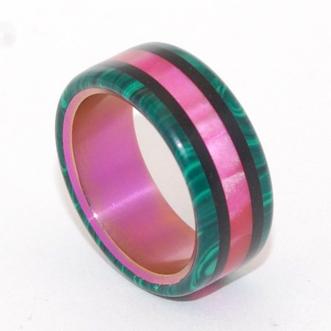 No Drama Here! | Men's Green, Pink & Titanium Wedding Ring - Minter and Richter Designs