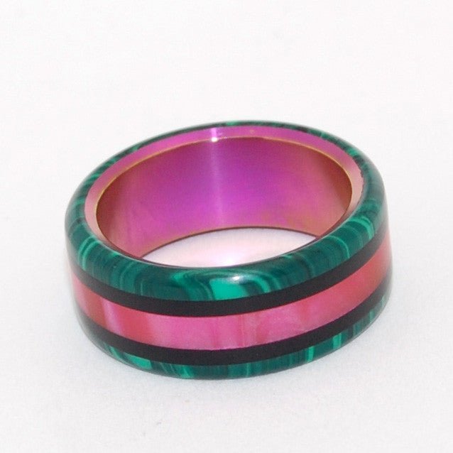 No Drama Here! | Men's Green, Pink & Titanium Wedding Ring - Minter and Richter Designs