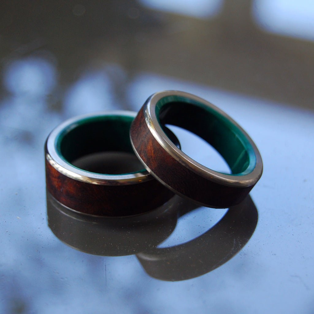 No Little Love | Desert Ironwood & Jade Stone Wedding Ring Unique Wedding Ring Set - Minter and Richter Designs