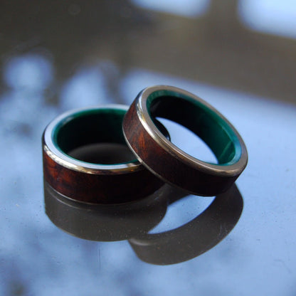 No Little Love | Desert Ironwood & Jade Stone Wedding Ring Unique Wedding Ring Set - Minter and Richter Designs