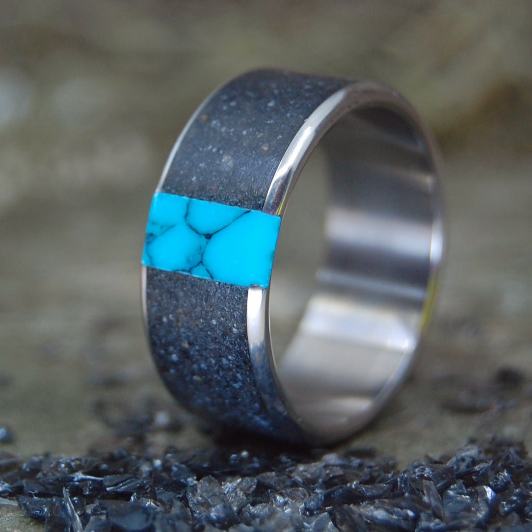 No One Else | Men's Icelandic Lava, Turquoise Stone & Titanium Wedding Ring - Minter and Richter Designs