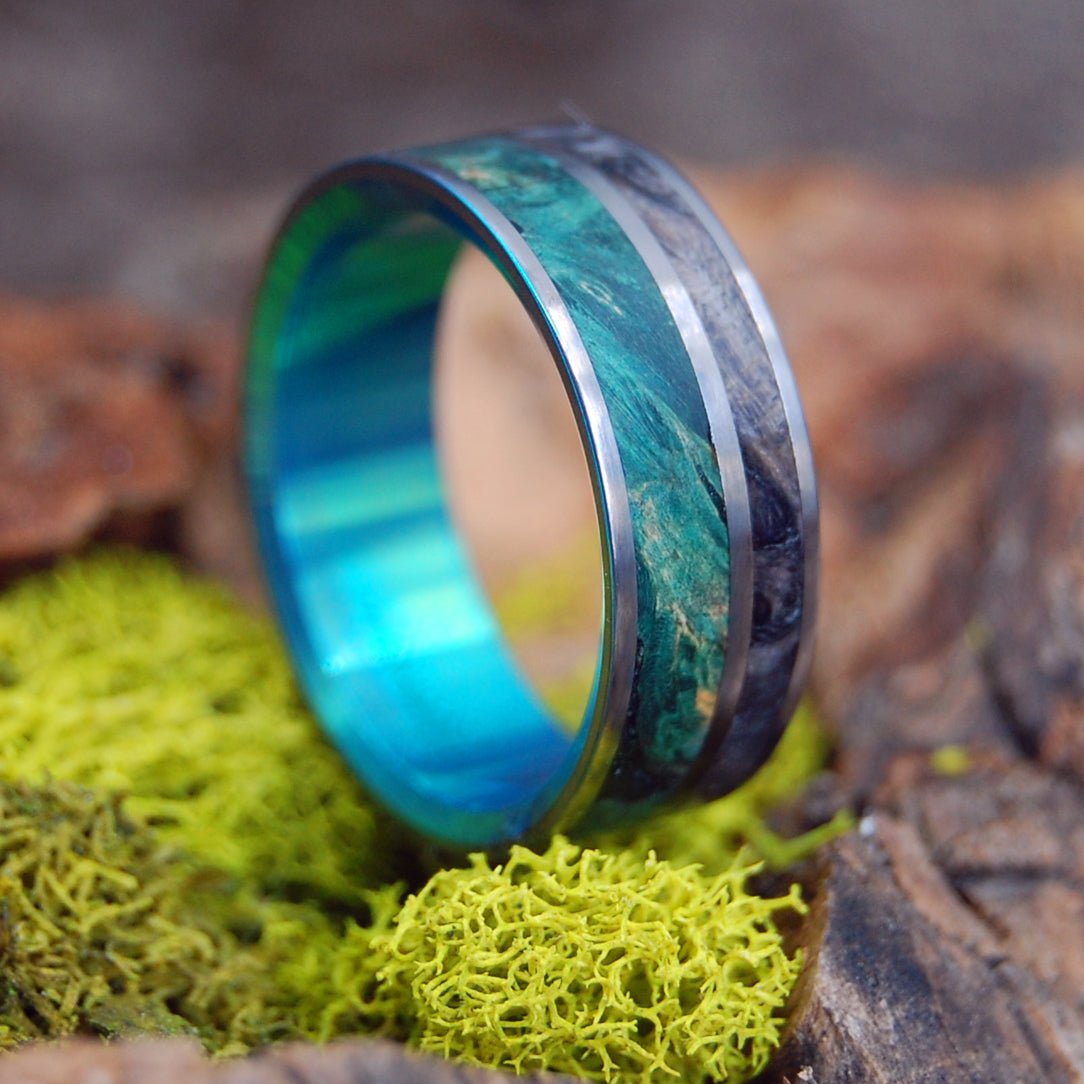 Norse Gods | Men's Maple Wood, Green Box Elder Wood & Titanium Wedding Ring - Minter and Richter Designs