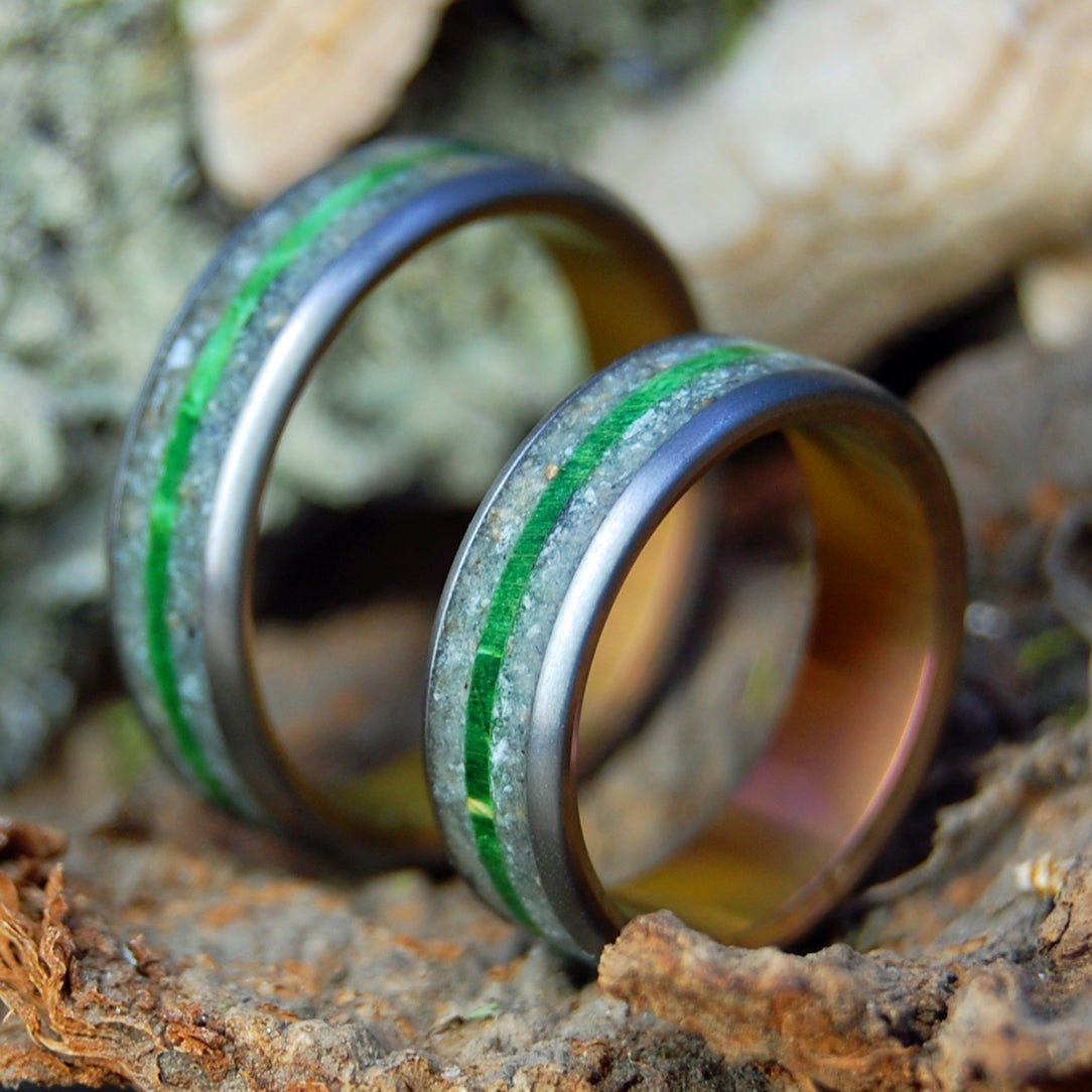 North Shore Sea Glass | North Shore Ma Beach Sand & Sea Glass - Titanium Wedding Ring Set - Minter and Richter Designs