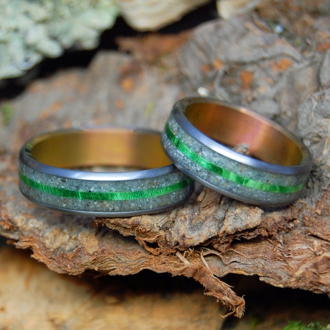 North Shore Sea Glass | North Shore Ma Beach Sand & Sea Glass - Titanium Wedding Ring Set - Minter and Richter Designs