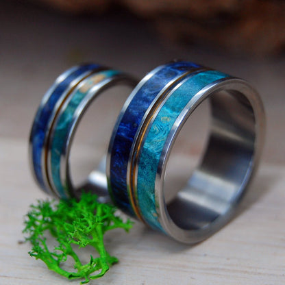 Nothing But Blue Skies | Light Blue Box Elder & Dark Blue Box Elder - Unique Wedding Ring - Wedding Ring Set - Minter and Richter Designs