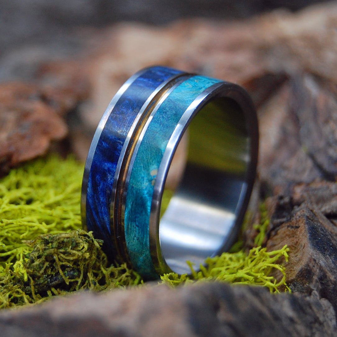 Nothing But Blue Skies | Men's Light Blue Box Elder, Dark Blue Box Elder & Titanium Wedding Ring - Minter and Richter Designs