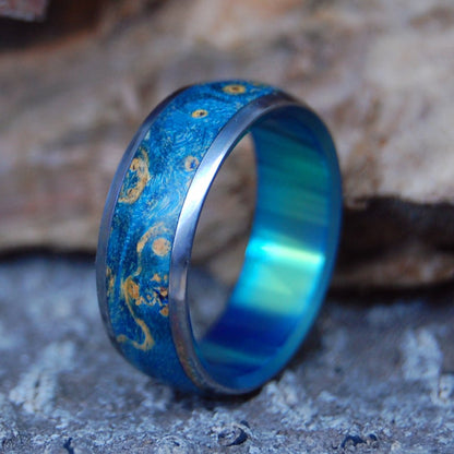 Ocean Dome | Men's Blue Box Elder Wood & Titanium Wedding Ring - Minter and Richter Designs