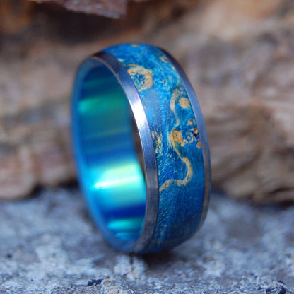 Ocean Dome | Men's Blue Box Elder Wood & Titanium Wedding Ring - Minter and Richter Designs