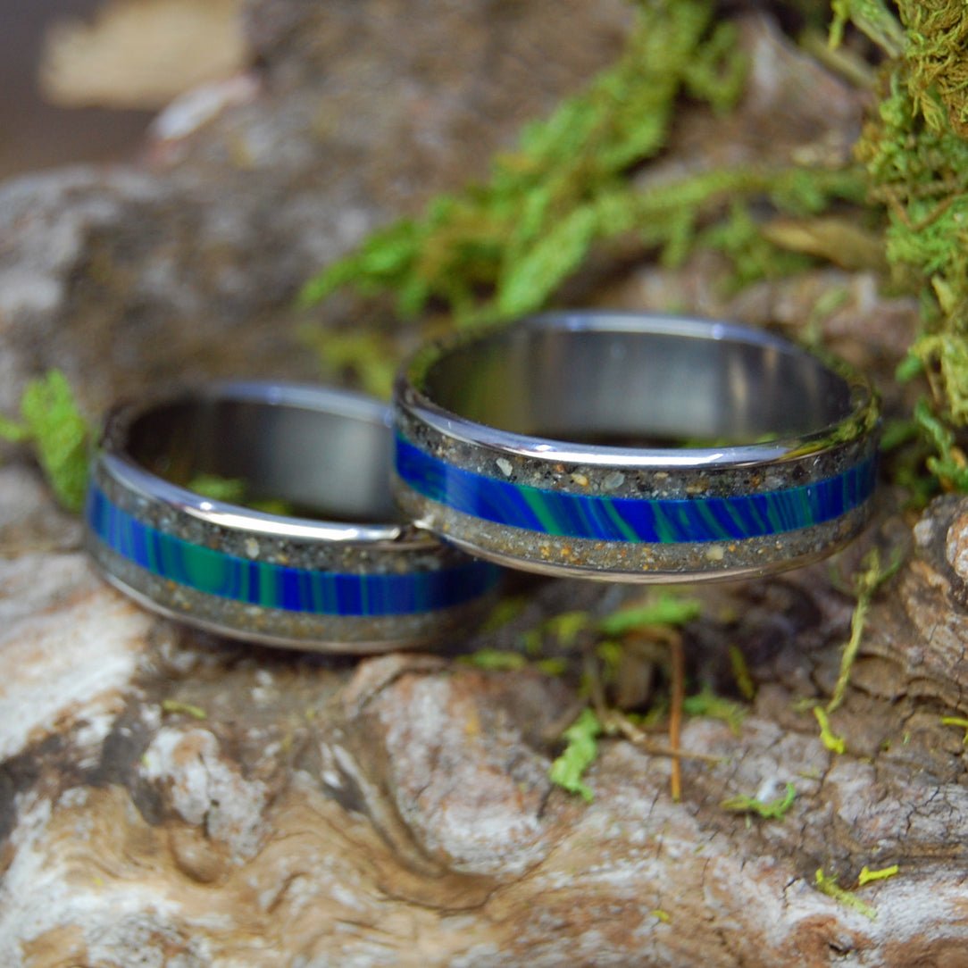 Ode To The Australian Ferrymen | German Earth And N. Queensland Sand - Titanium Wedding Ring Set - Minter and Richter Designs