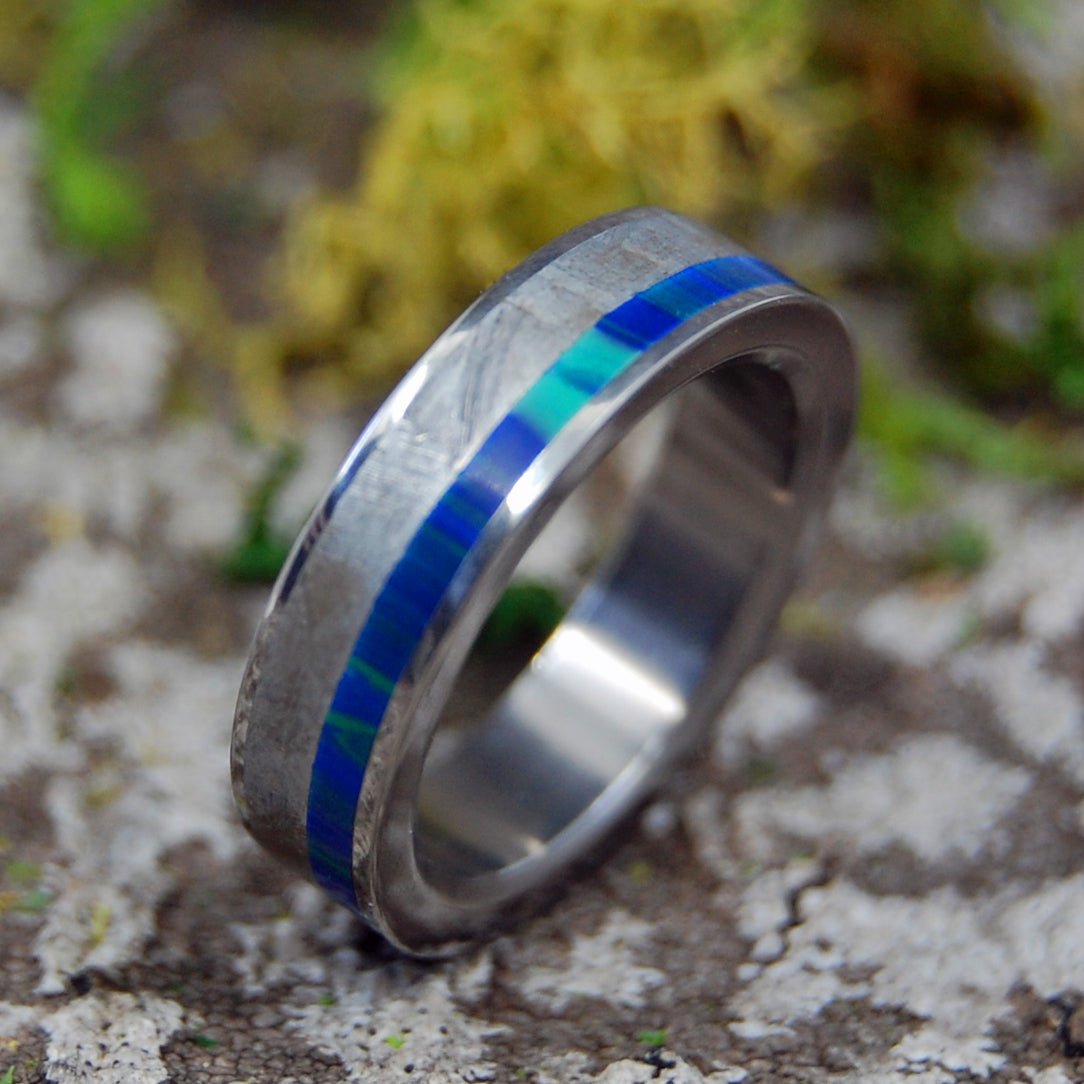 Offset Blue Inter - Space | Men's Meteorite, Stone & Titanium Wedding Ring - Minter and Richter Designs