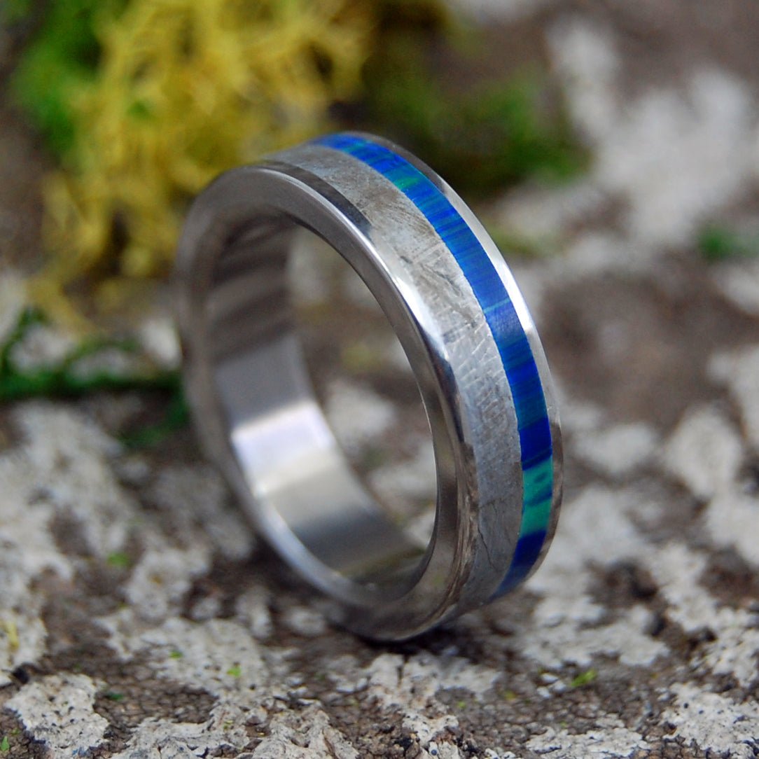 Offset Blue Inter - Space | Men's Meteorite, Stone & Titanium Wedding Ring - Minter and Richter Designs