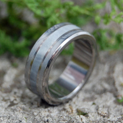 On Comet | Men's Meteorite, Gray Pearl Opalescent & Titanium Wedding Ring - Minter and Richter Designs