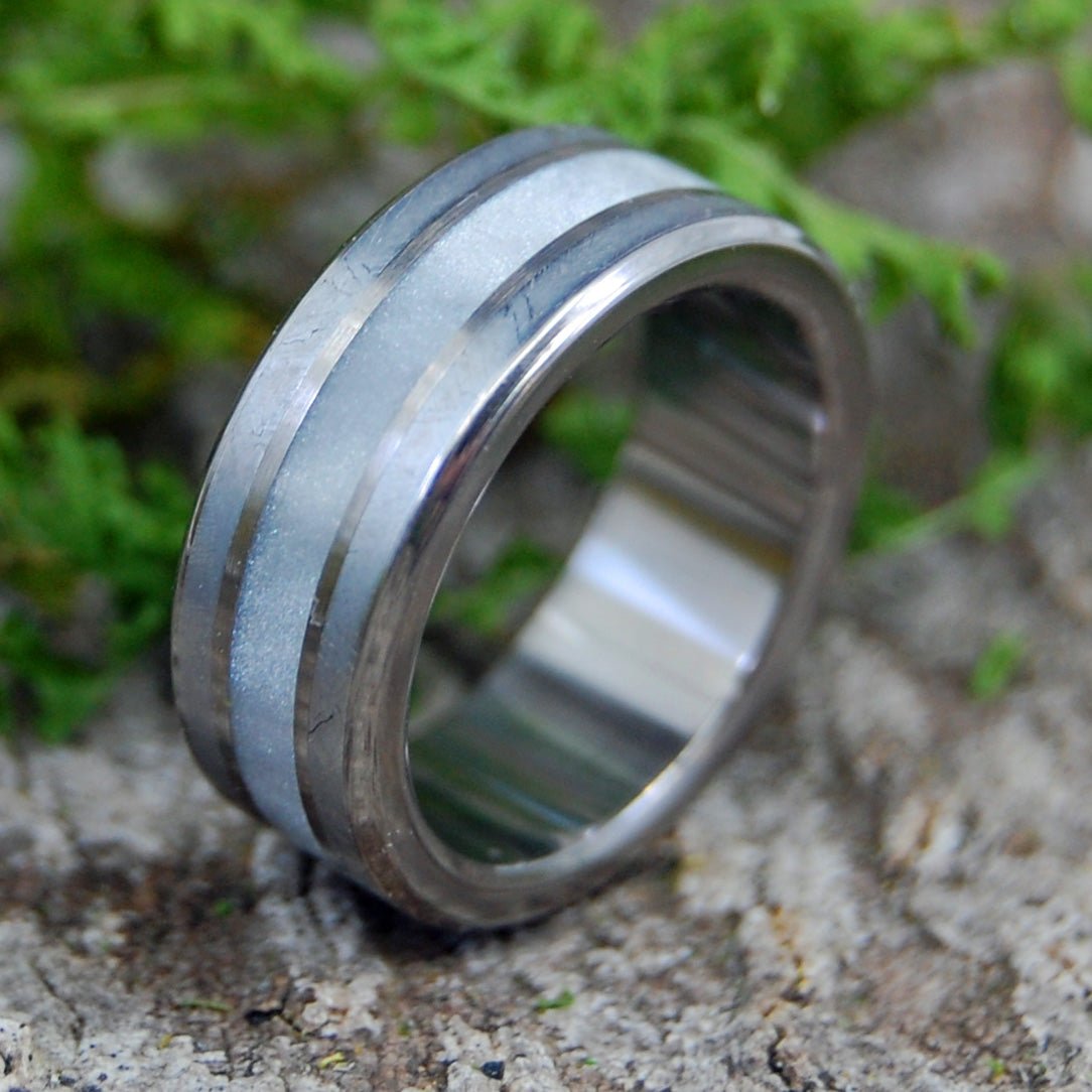 On Comet | Men's Meteorite, Gray Pearl Opalescent & Titanium Wedding Ring - Minter and Richter Designs