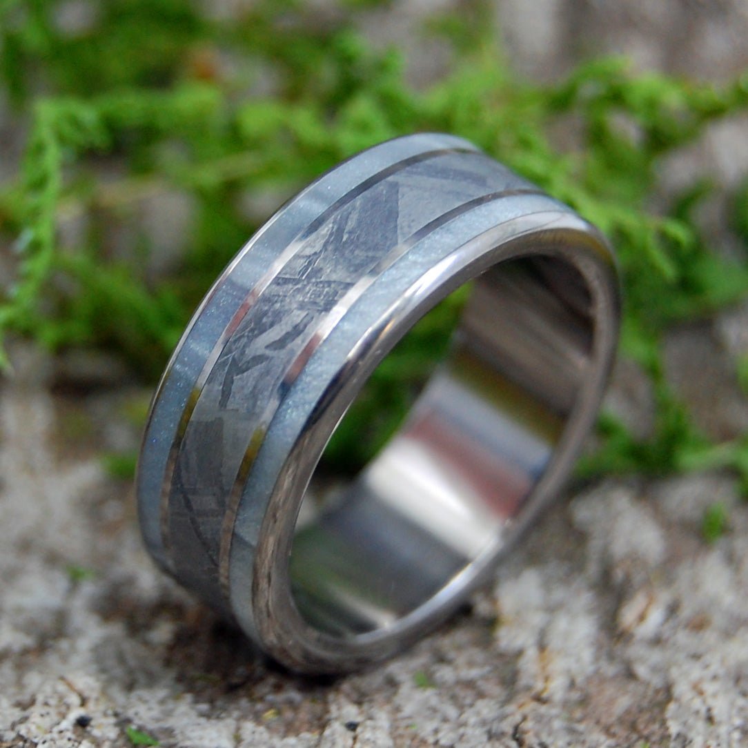 On Cupid | Men's Gray Marbled Pearl, Opalescent & Meteorite Wedding Ring - Minter and Richter Designs