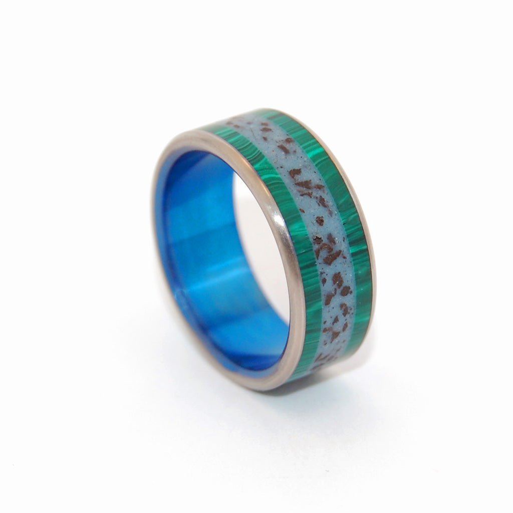 On The Ring Road | Men's Beach Sand, Icelandic Lava, Malachite & Titanium Wedding Ring - Minter and Richter Designs