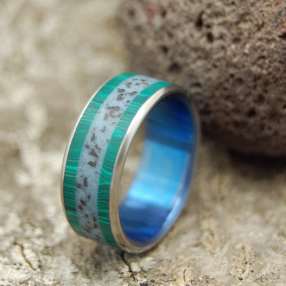 On The Ring Road | Men's Beach Sand, Icelandic Lava, Malachite & Titanium Wedding Ring - Minter and Richter Designs