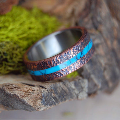 One Soul | Men's Turquoise, Copper & Titanium Wedding Ring - Minter and Richter Designs