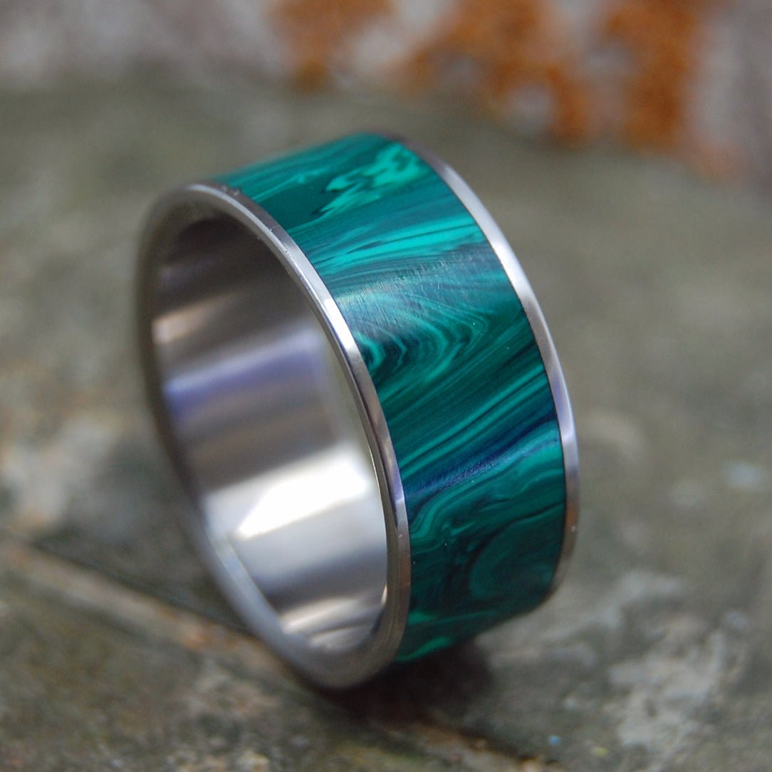 Only Light Can Drive Out Darkness | Men's Malachite Stone & Titanium Wedding Ring - Minter and Richter Designs