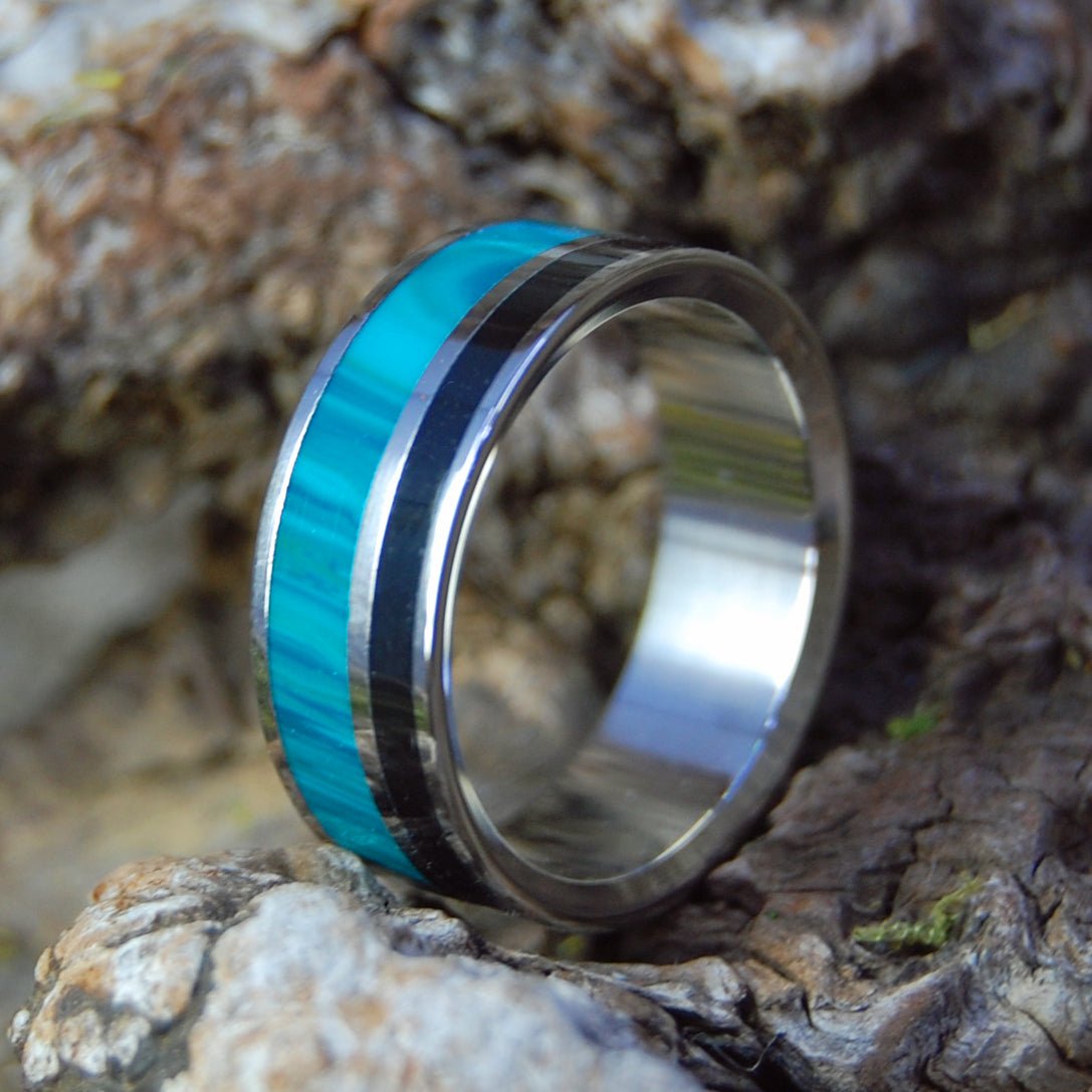 Onyx Chrysocolla | Men's Onyx Stone, Chrysocolla Stone & Titanium Wedding Ring - Minter and Richter Designs