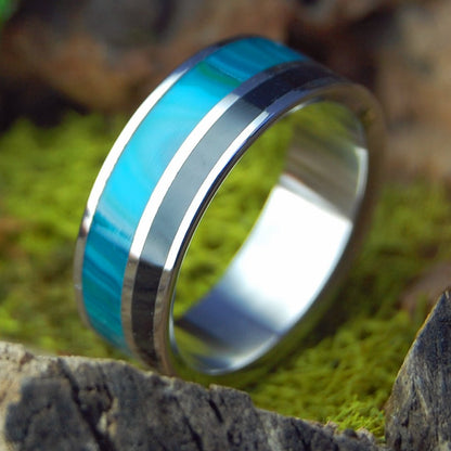 Onyx Chrysocolla | Men's Onyx Stone, Chrysocolla Stone & Titanium Wedding Ring - Minter and Richter Designs