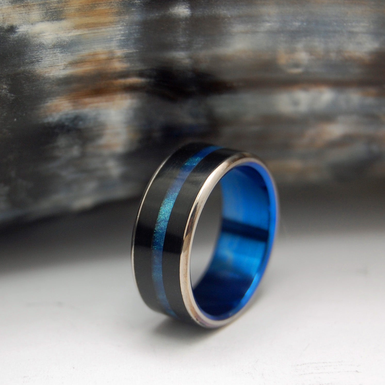 Onyx Stone Blue | Men's Onyx Stone, Opalescent Resin & Titanium Wedding Ring - Minter and Richter Designs