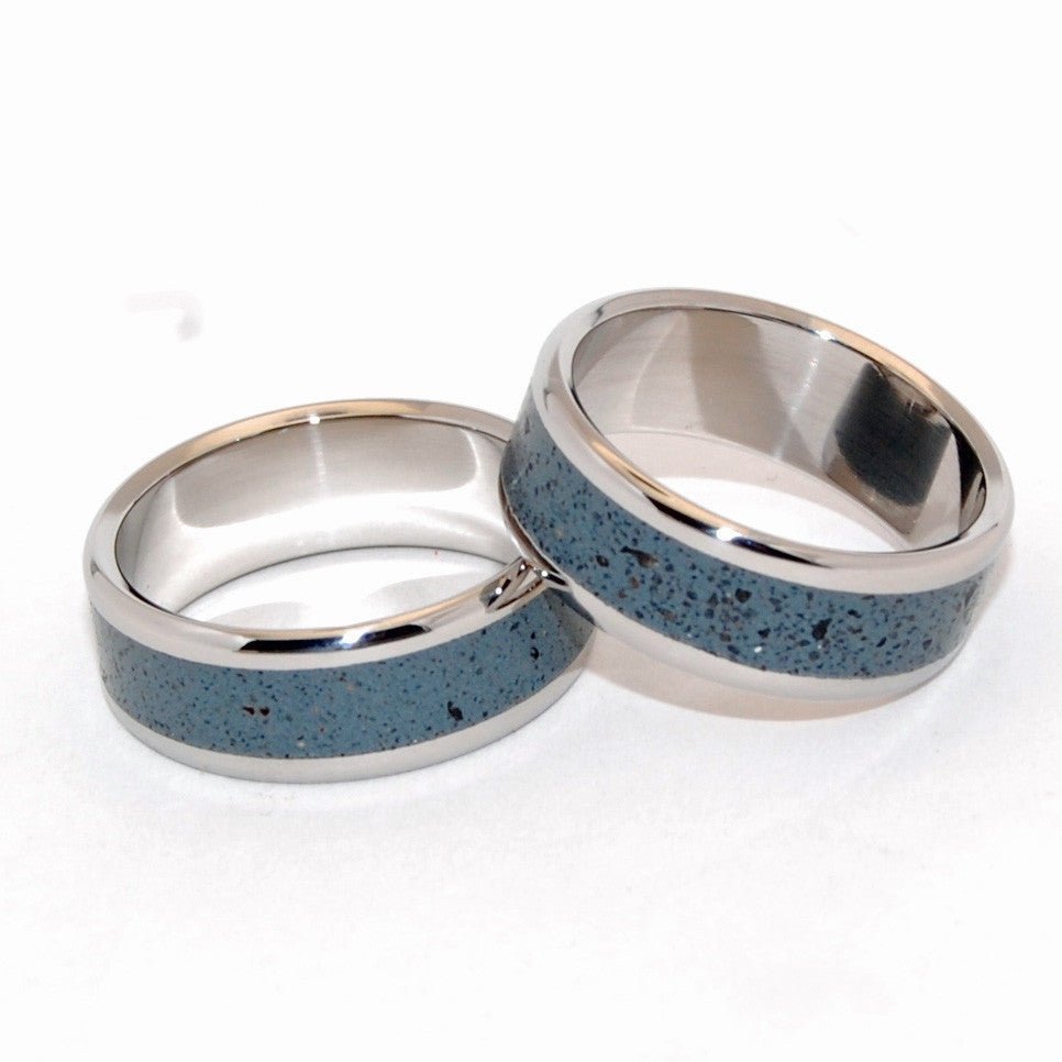 Opalus | Beach Sand & Titanium - Handcrafted Wedding Ring - Blue Ring Set - Minter and Richter Designs