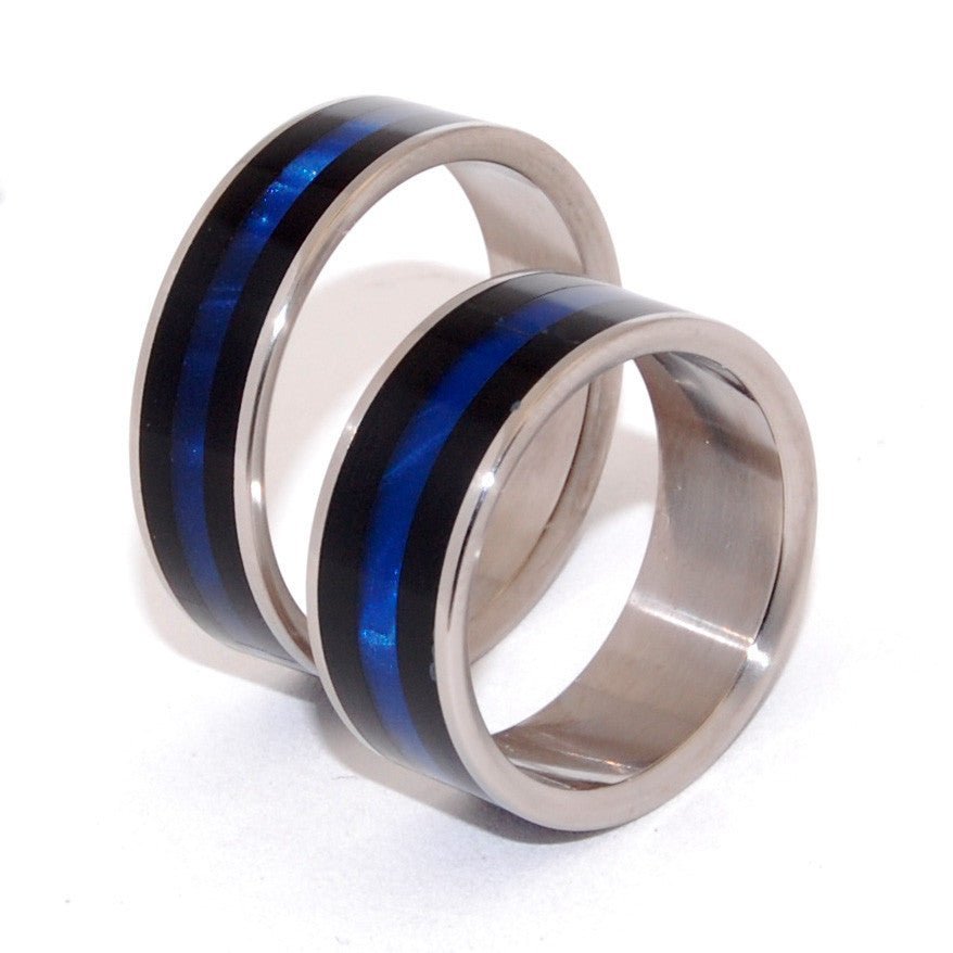 Orion | Black & Blue Opalescent Resin - Unique Wedding Ring Set - Minter and Richter Designs